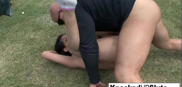  Knocked up slut takes care of a cock outdoors